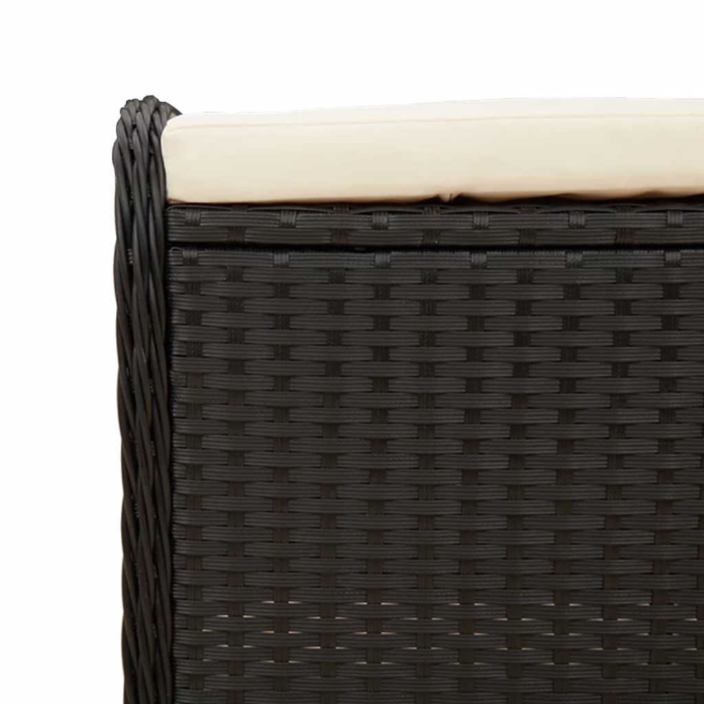 vidaXL Garden Stool with Cushion Black 58x46x46 cm Poly Rattan