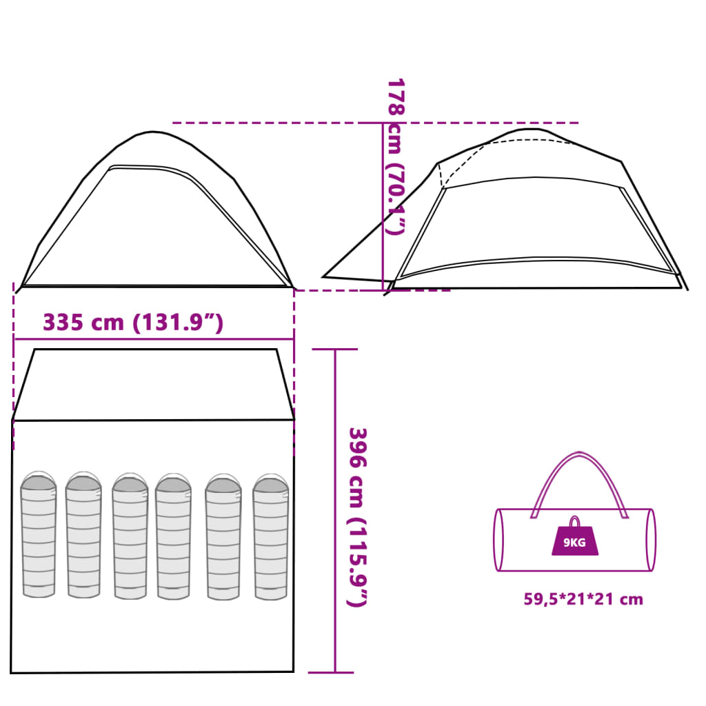 vidaXL Family Tent Dome 6-Person White Blackout Fabric Waterproof