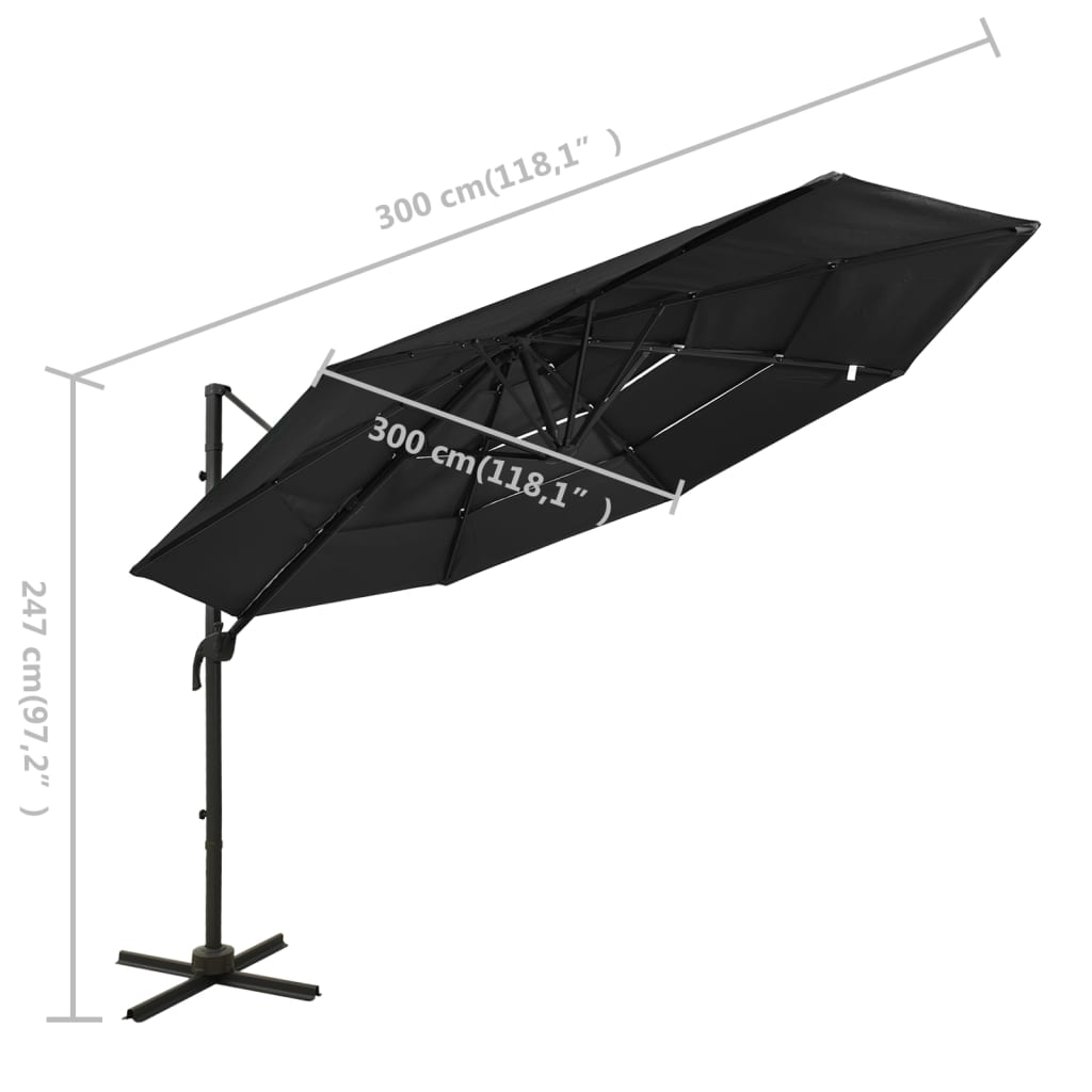 vidaXL 4-Tier Garden Parasol with Aluminium Pole Black 3x3 m