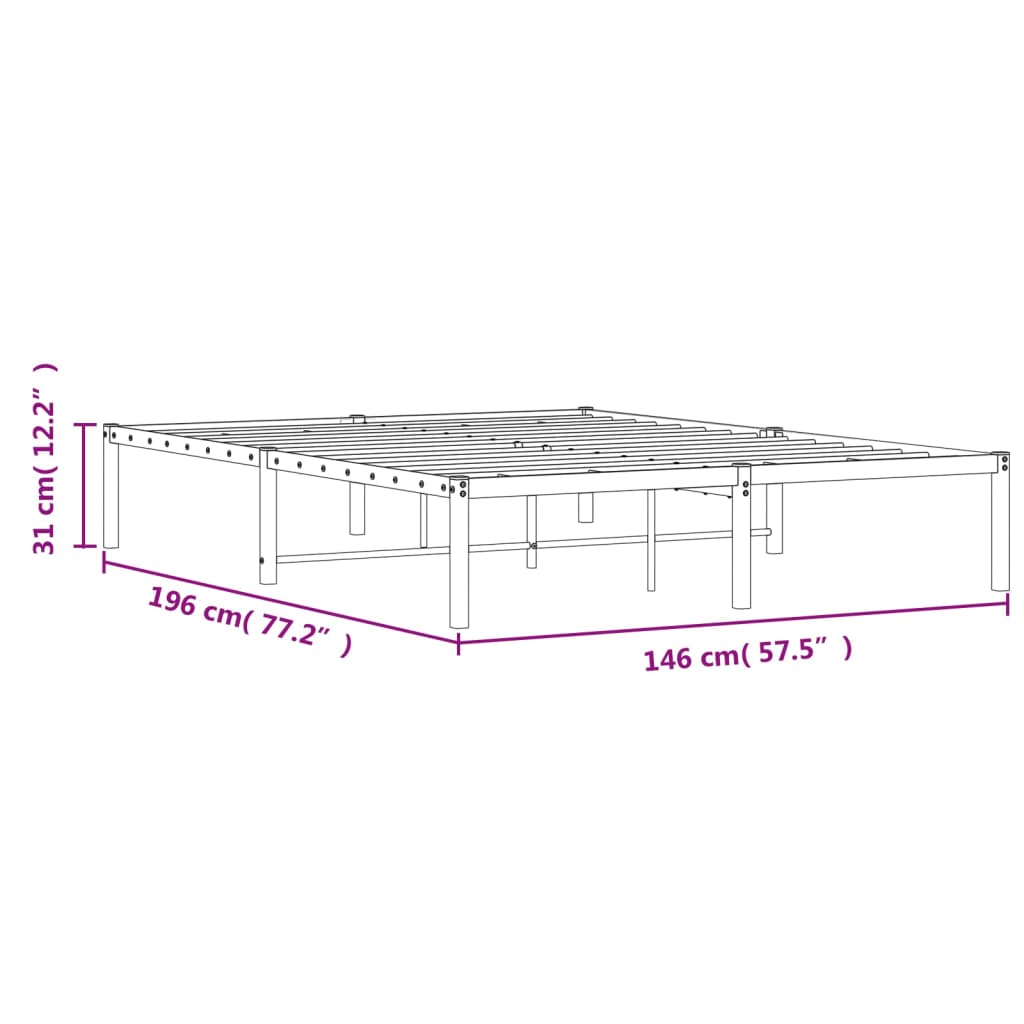 vidaXL Metal Bed Frame White 140x190 cm