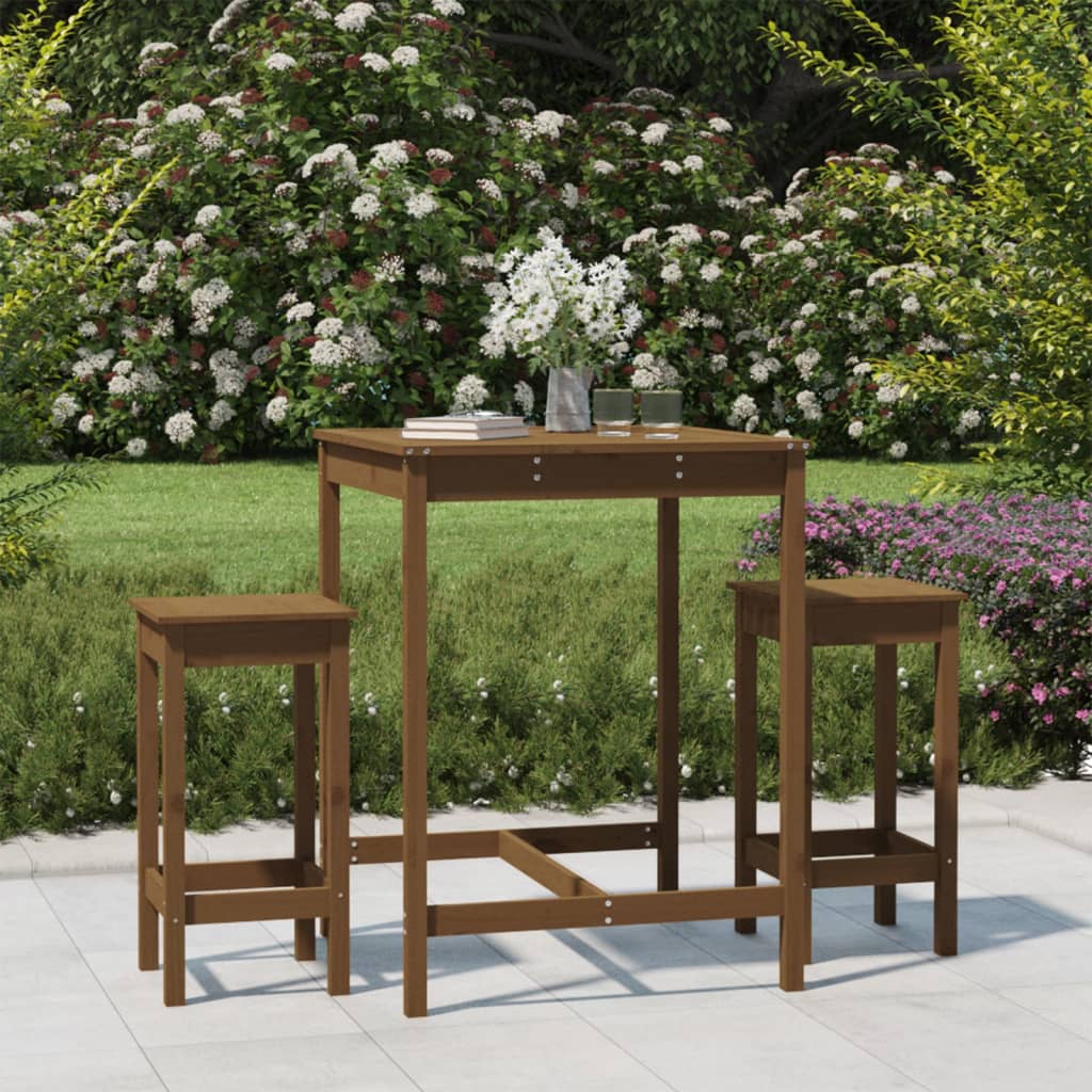 vidaXL 3 Piece Garden Bar Set Honey Brown Solid Wood Pine