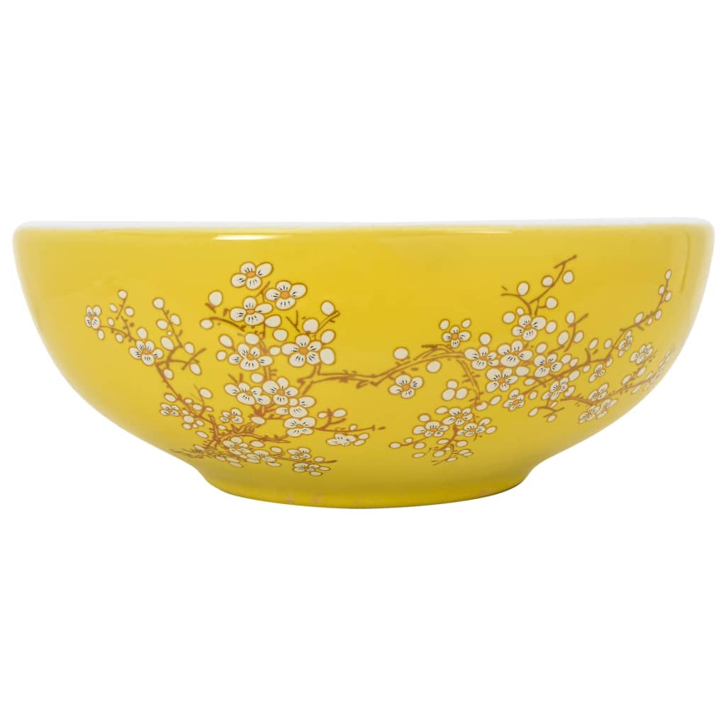 vidaXL Countertop Basin White and Yellow Round Φ41x14 cm Ceramic