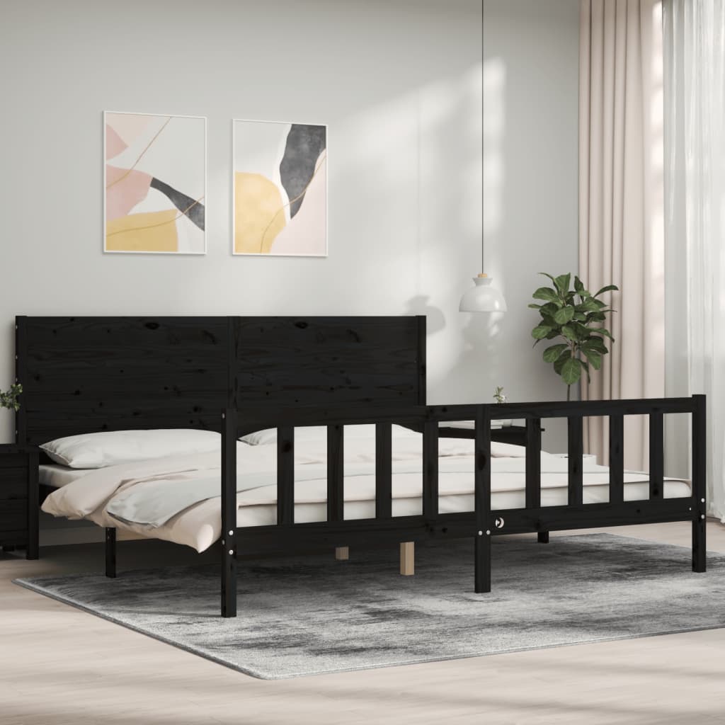 vidaXL Bed Frame without Mattress Black 200x200 cm Solid Wood Pine