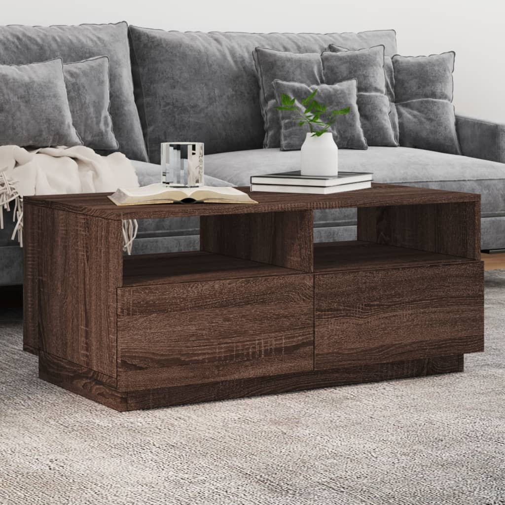 vidaXL Coffee Table with LED Lights Brown Oak 90x49x40 cm