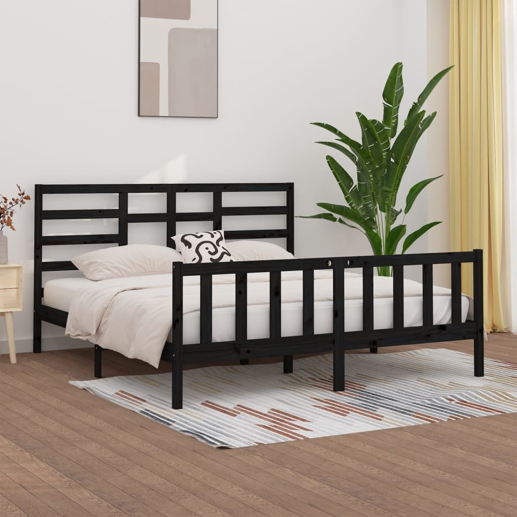 vidaXL Bed Frame without Mattress Black 200x200 cm Solid Wood Pine