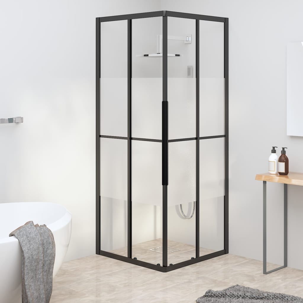 vidaXL Shower Cabin Half Frosted ESG 70x70x180 cm Black