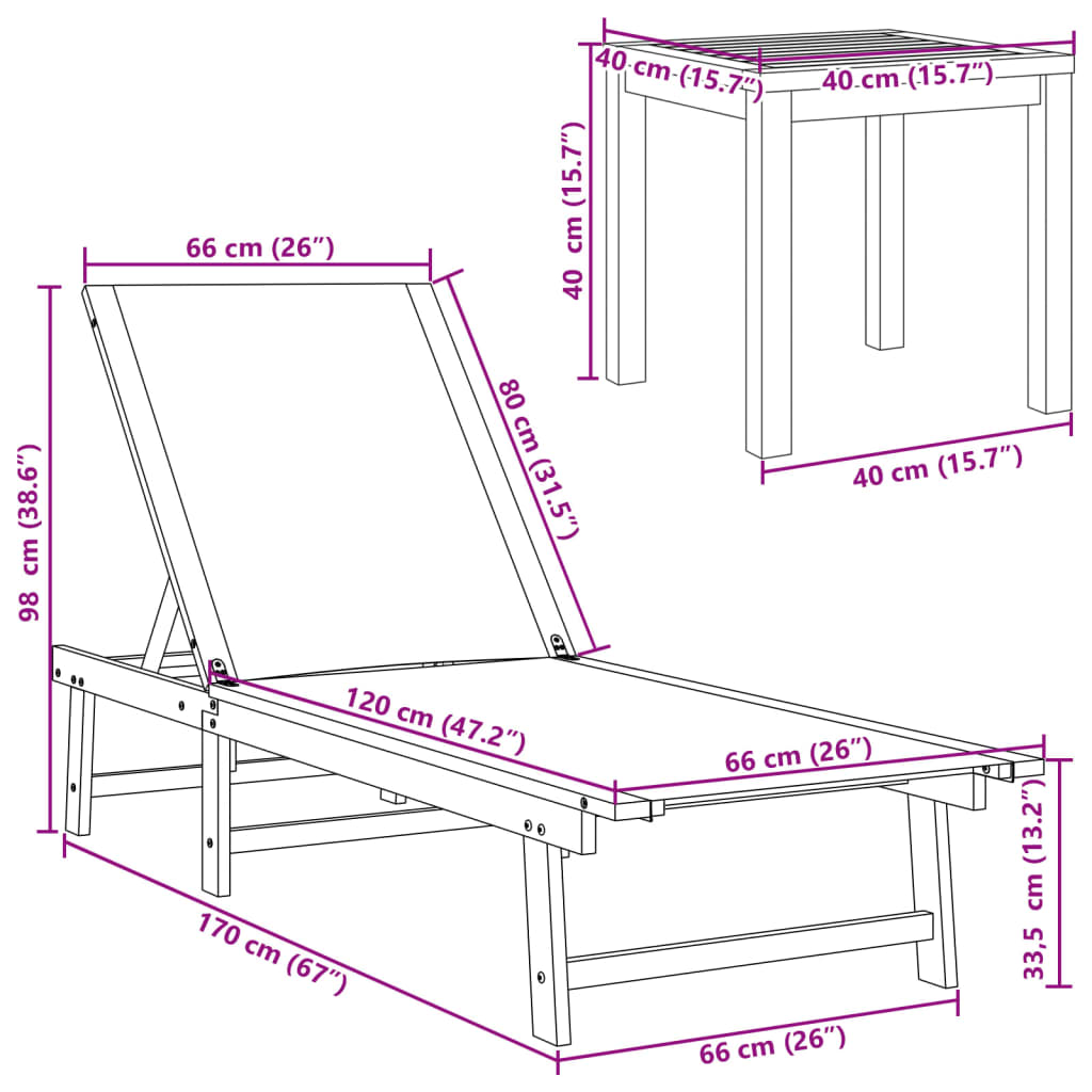 vidaXL Sun Loungers 2 pcs with Table Taupe Solid Wood Acacia and Textilene