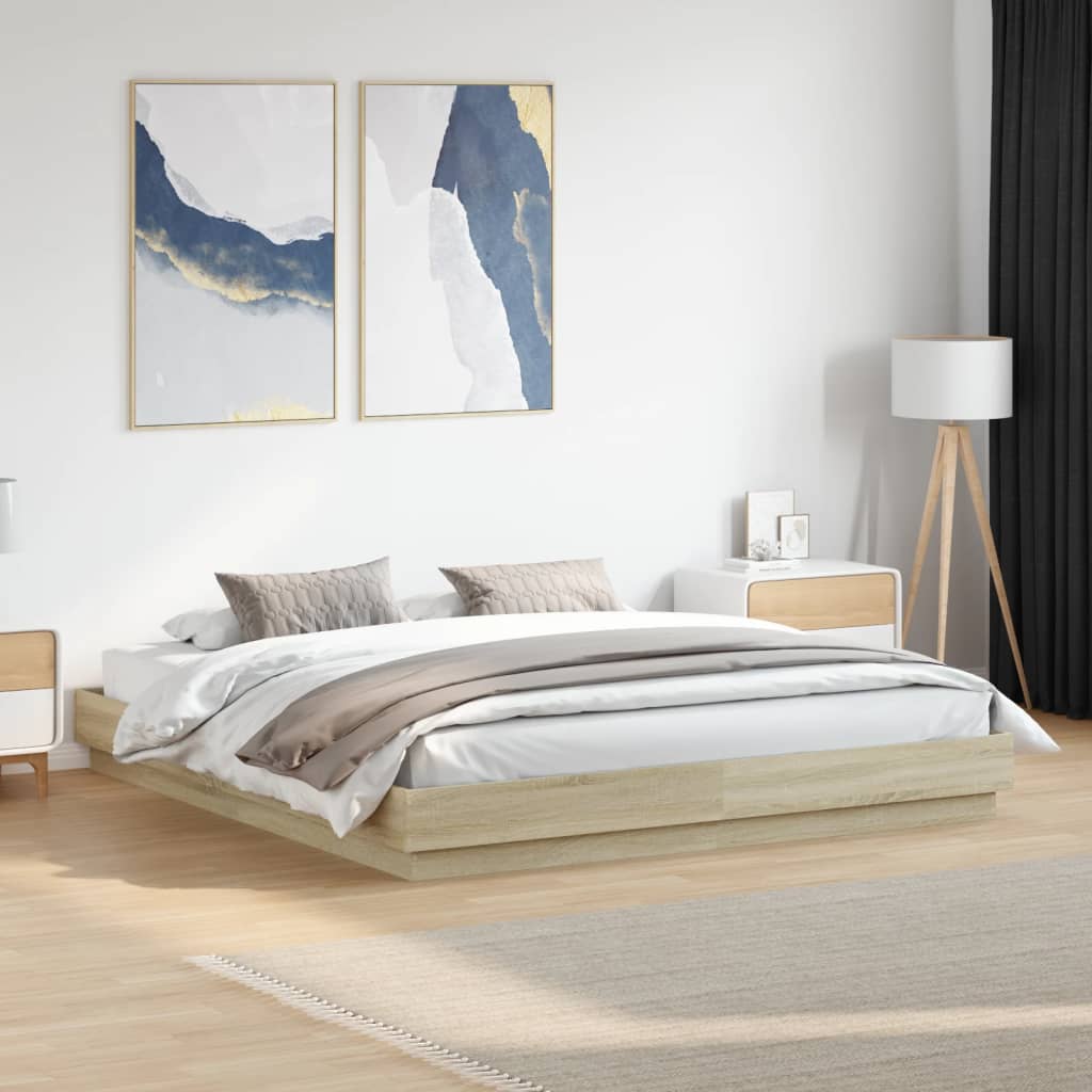 vidaXL Bed Frame with LED without Mattress Sonoma Oak 180x200 cm Super King