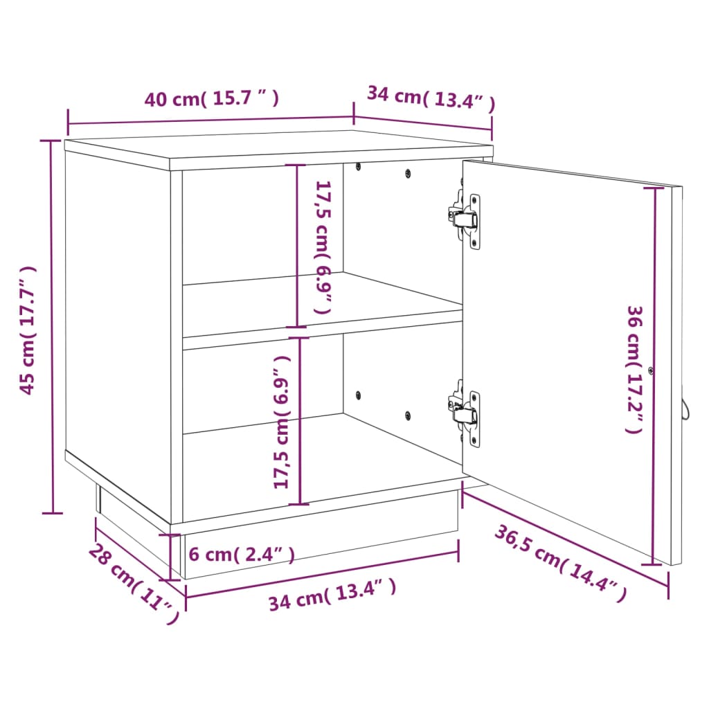 vidaXL Bedside Cabinet White 40x34x45 cm Solid Wood Pine