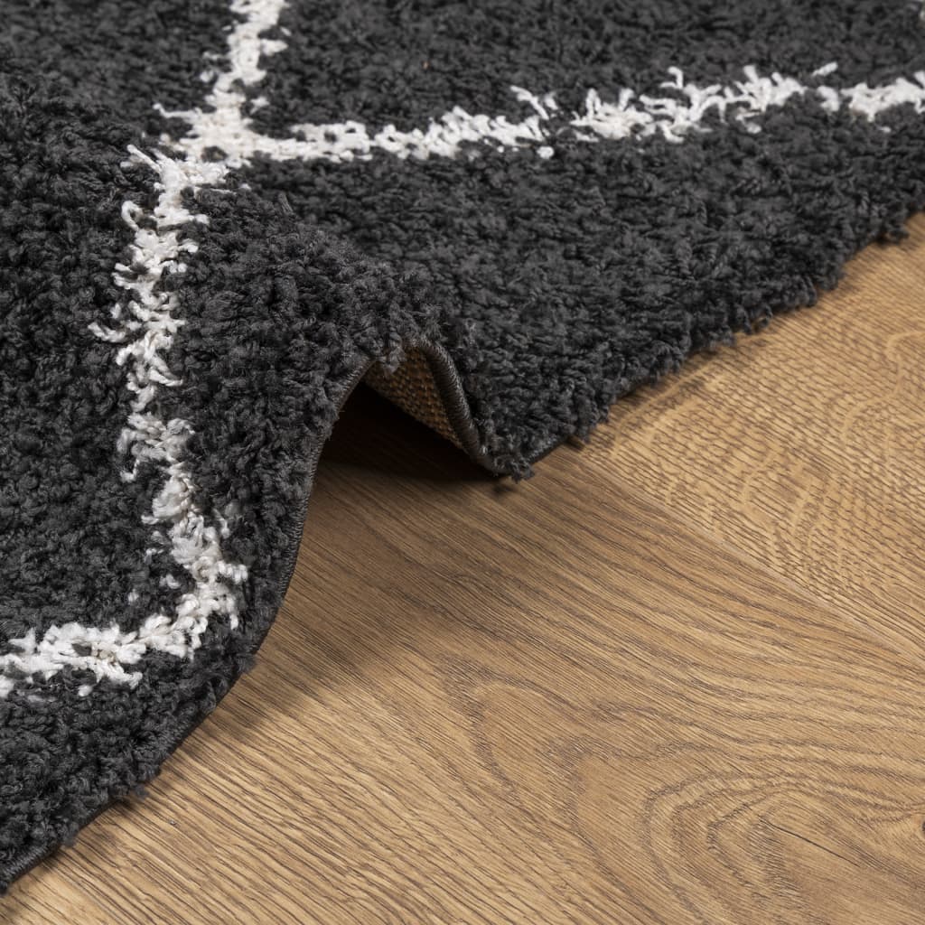 vidaXL Shaggy Rug PAMPLONA High Pile Modern Black and Cream 100x200 cm