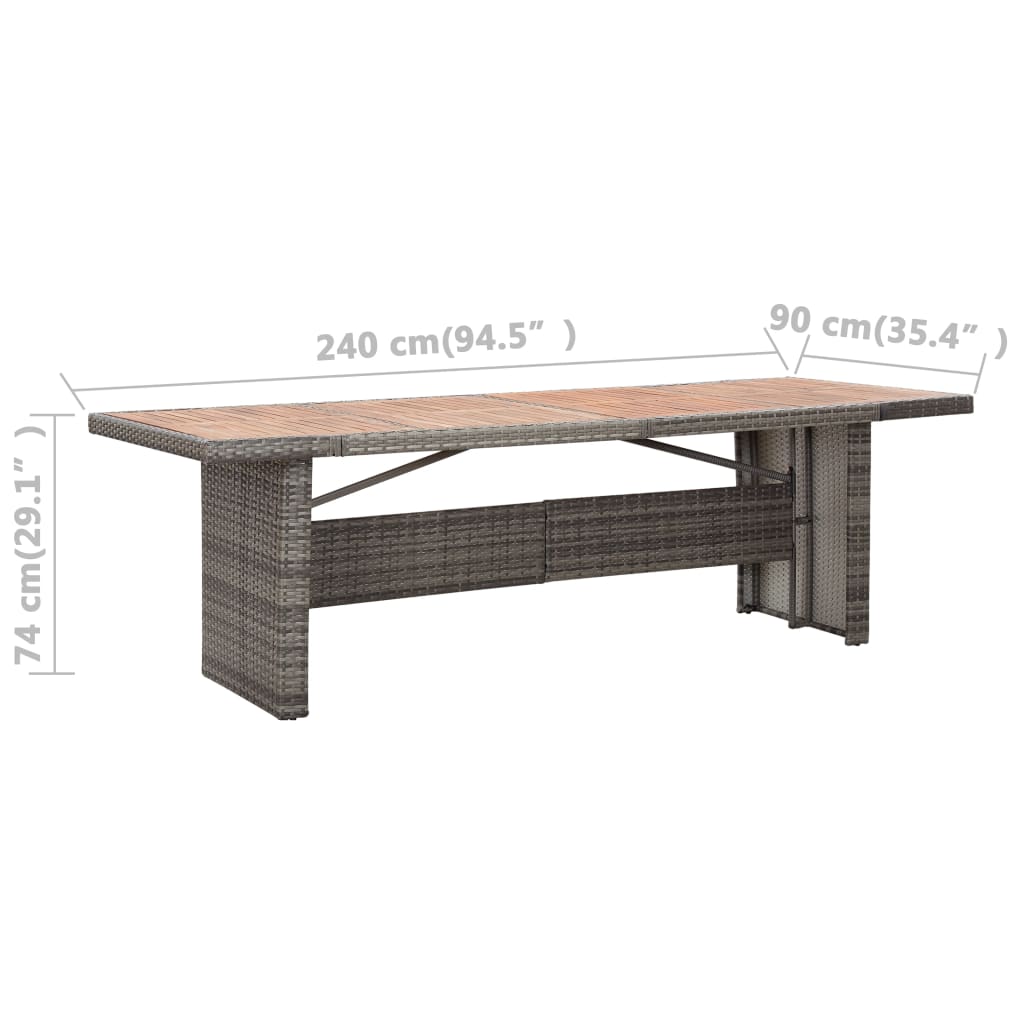 vidaXL Garden Table 240x90x74 cm Poly Rattan and Solid Acacia Wood