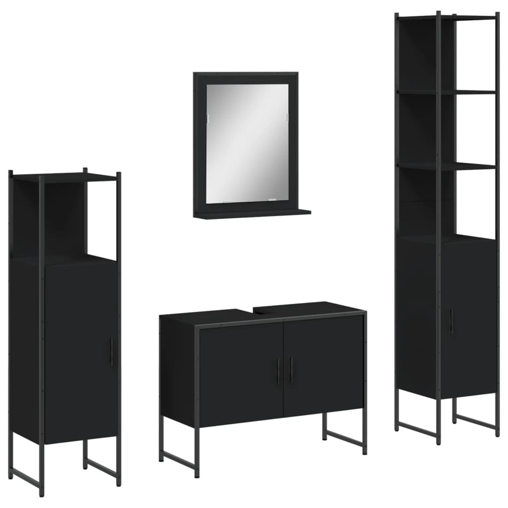 vidaXL 4 Piece Bathroom Cabinet Set Black Engineered Wood