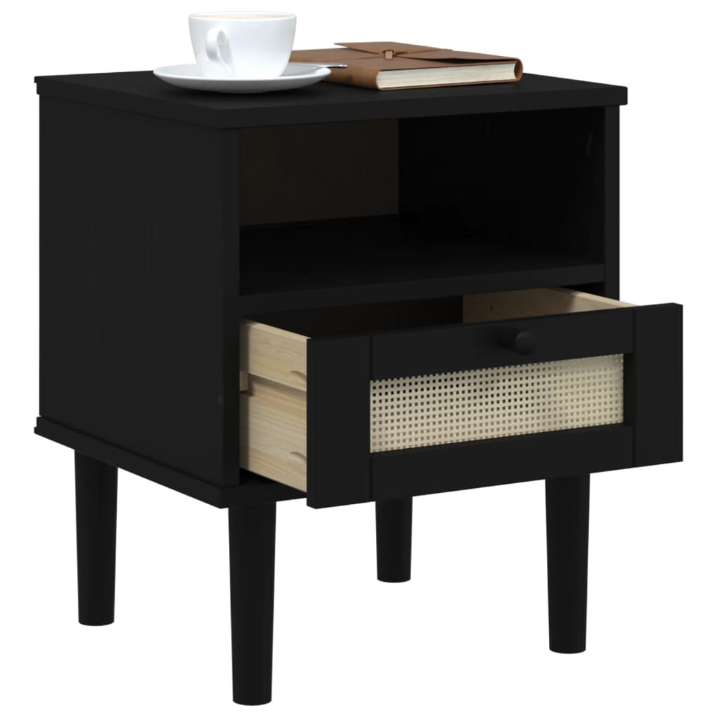 vidaXL Bedside Cabinet SENJA Rattan Look Black 40x35x48 cm Solid Wood Pine