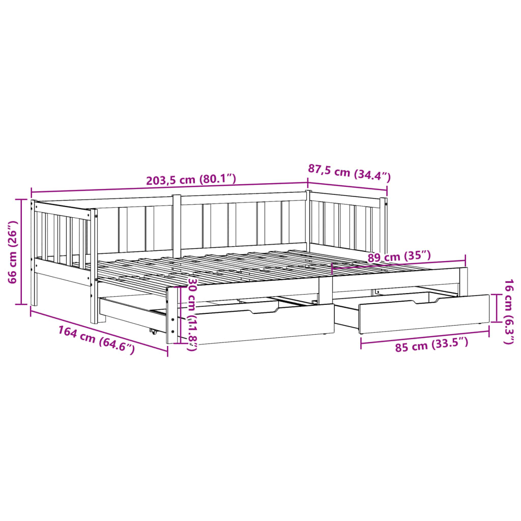 vidaXL Daybed with Trundle and Drawers without Mattress White 80x200 cm