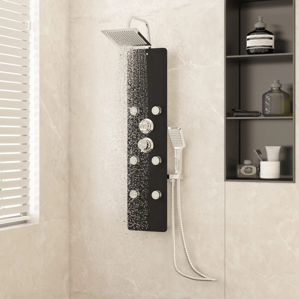 vidaXL Shower Panel Unit Glass 25x47.5x130 cm Black