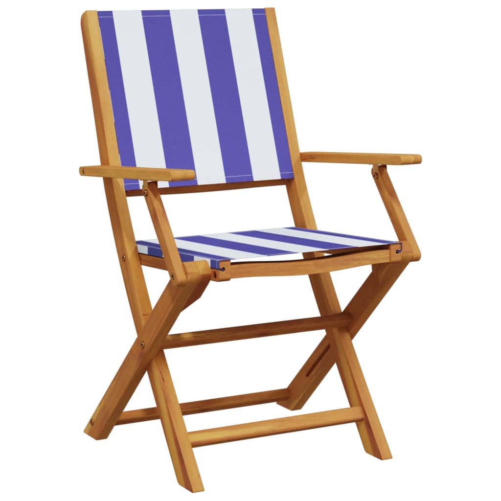 vidaXL Folding Garden Chairs 4 pcs Blue and White Fabric and Solid Wood