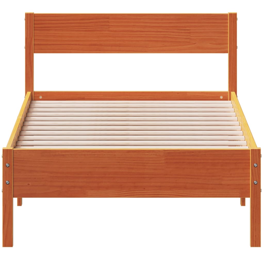 vidaXL Bed Frame with Headboard Wax Brown 90x190 cm Single Solid Wood Pine