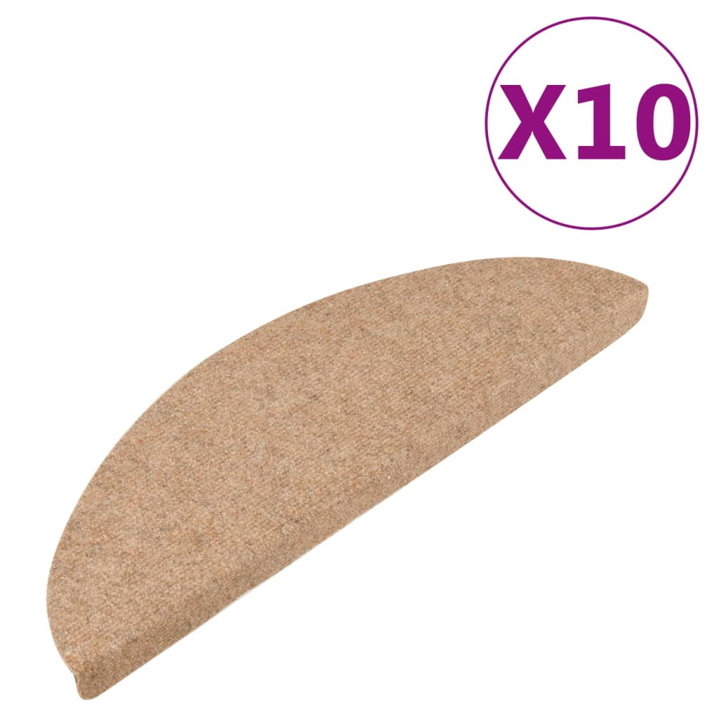 vidaXL Stair Mats Self-adhesive 10 pcs Beige 65x22.5x3.5 cm