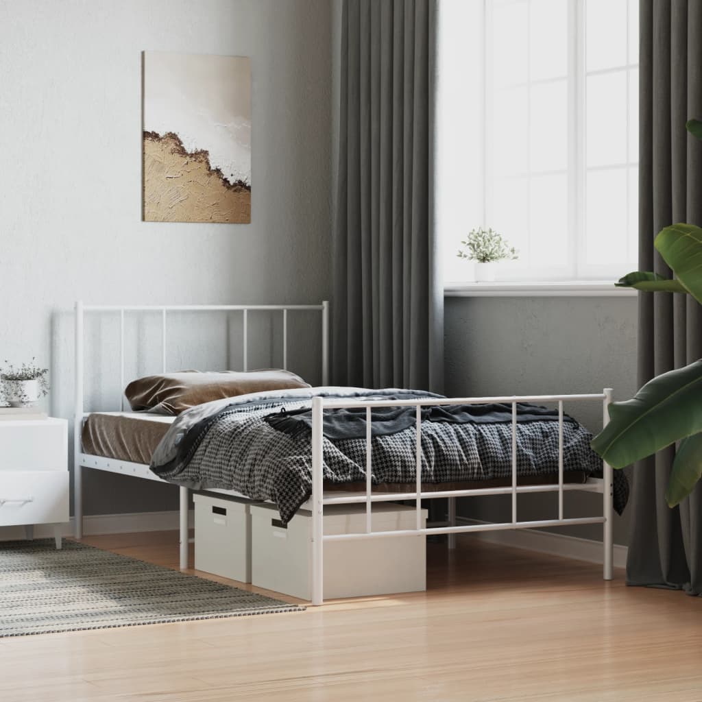 vidaXL Metal Bed Frame without Mattress with Footboard White 100x200 cm