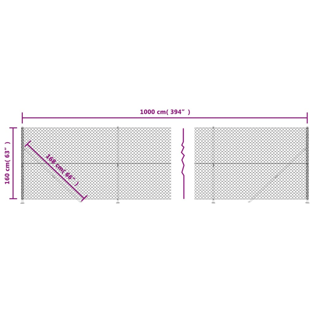 vidaXL Chain Link Fence with Flange Green 1.6x10 m