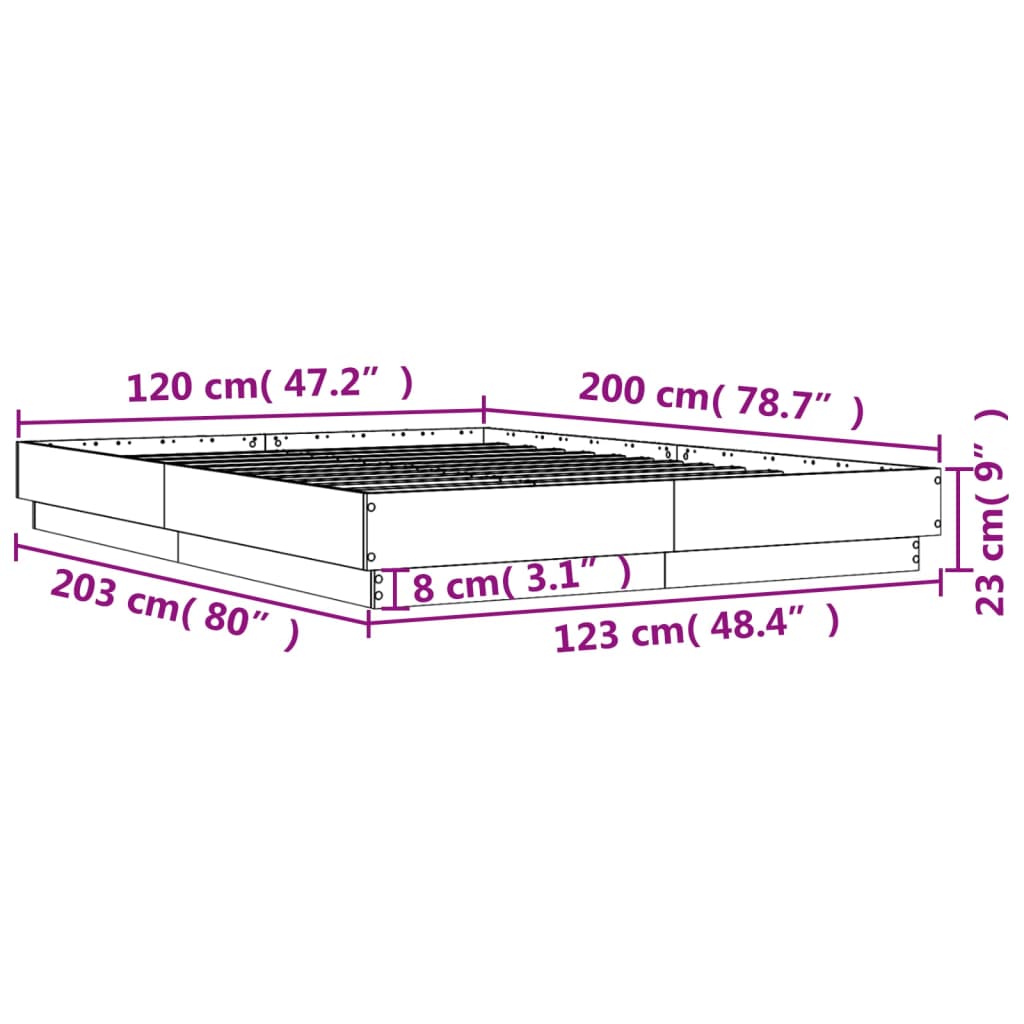 vidaXL Bed Frame with LED without Mattress Smoked Oak 120x200 cm