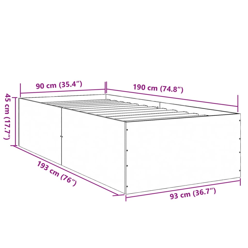 vidaXL Bed Frame without Mattress Smoked Oak 90x190 cm Single