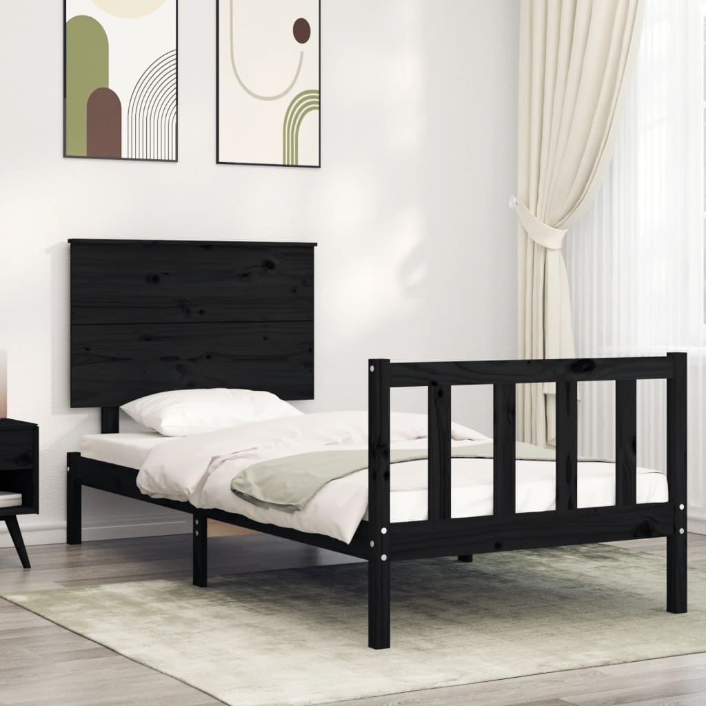 vidaXL Bed Frame without Mattress Black 100x200 cm Solid Wood Pine