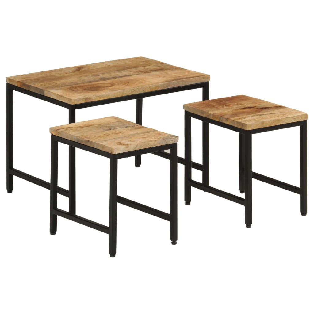 vidaXL Nesting Coffee Tables 3 pcs Solid Rough Mango Wood and Iron