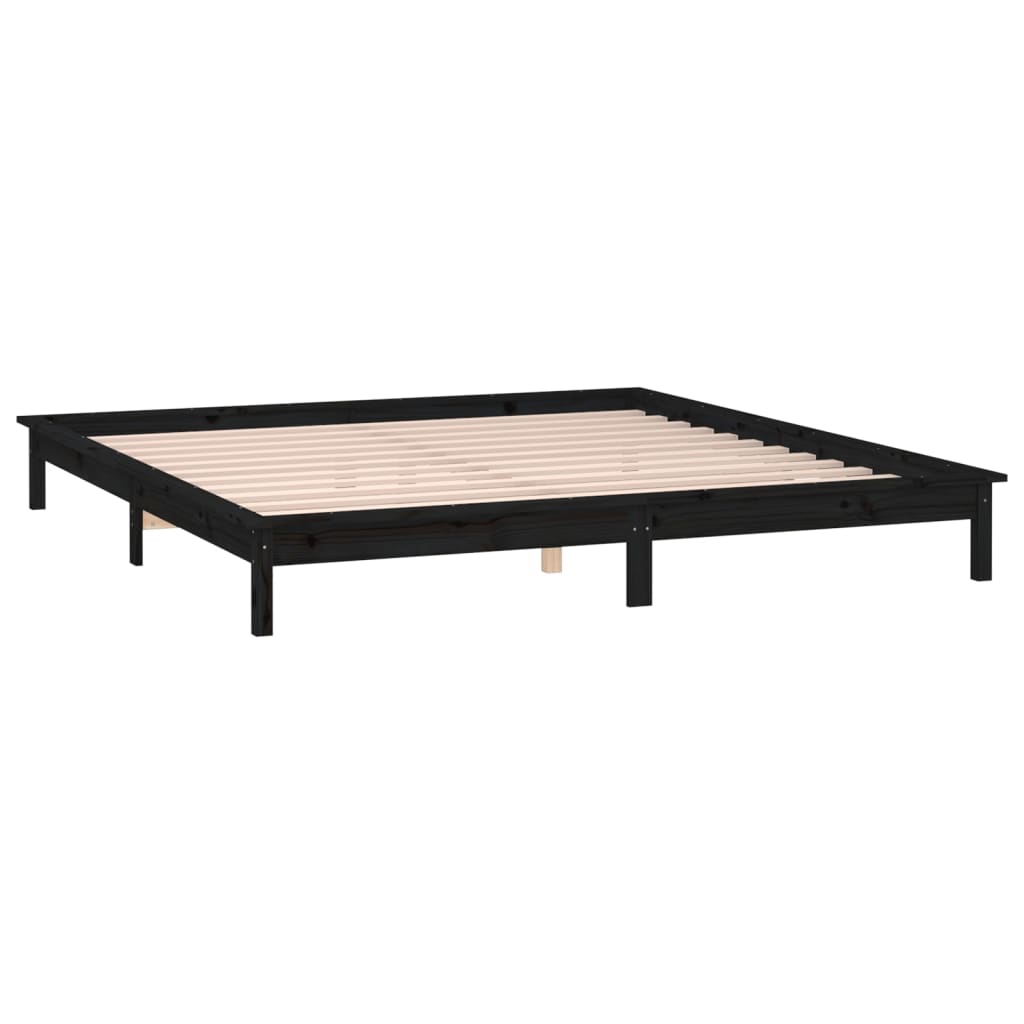 vidaXL LED Bed Frame without Mattress Black 120x190 cm Small Double Solid Wood