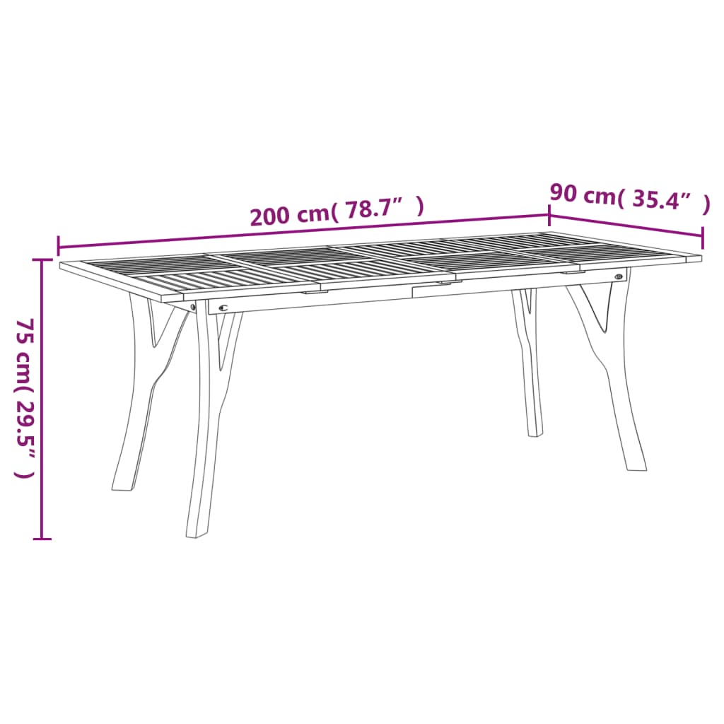 vidaXL Garden Table 200x90x75 cm Solid Wood Acacia