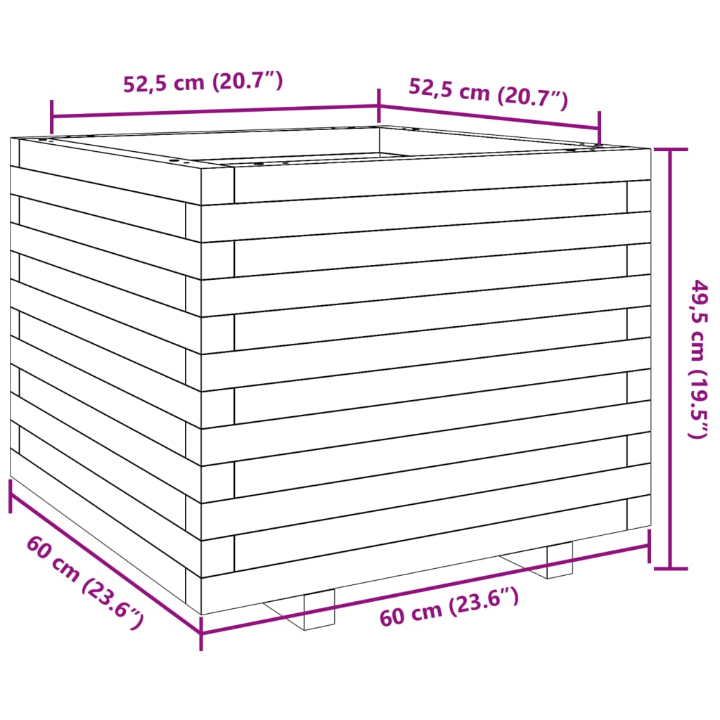 vidaXL Garden Planter 60x60x49.5 cm Impregnated Wood Pine