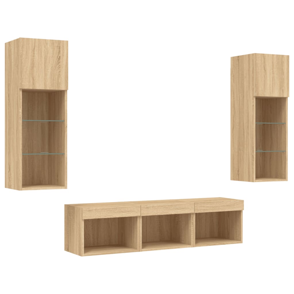 vidaXL 5 Piece TV Wall Units with LED Sonoma Oak Engineered Wood