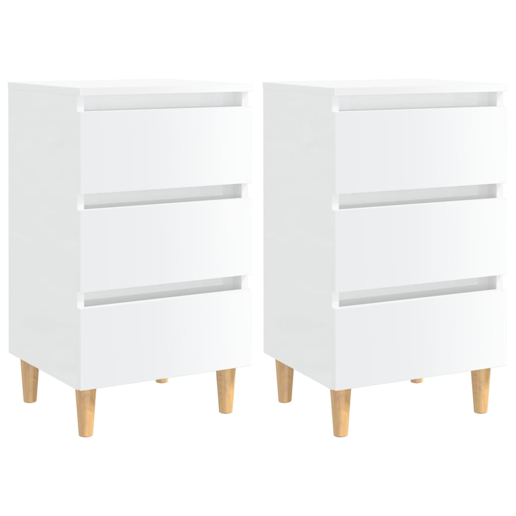 vidaXL Bed Cabinets & Wood Legs 2 pcs High Gloss White 40x35x69cm