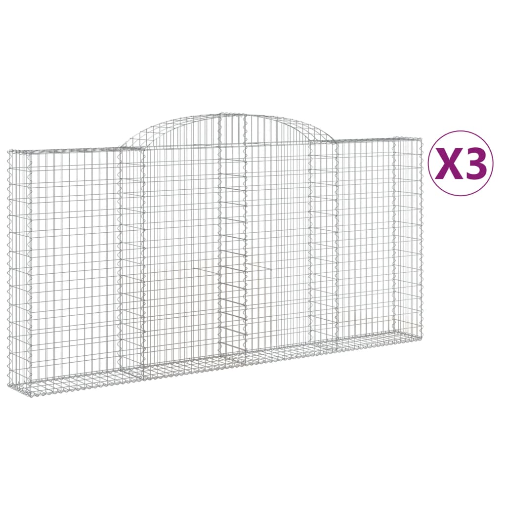 vidaXL Arched Gabion Baskets 3 pcs 300x30x140/160 cm Galvanised Iron