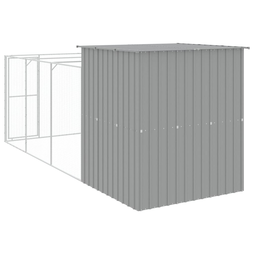 vidaXL Dog House with Run Light Grey 165x455x181 cm Galvanised Steel