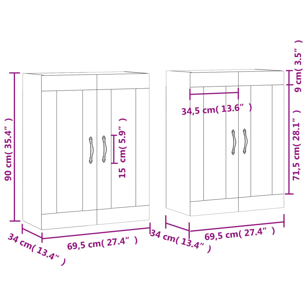 vidaXL Wall Mounted Cabinets 2 pcs High Gloss White Engineered Wood