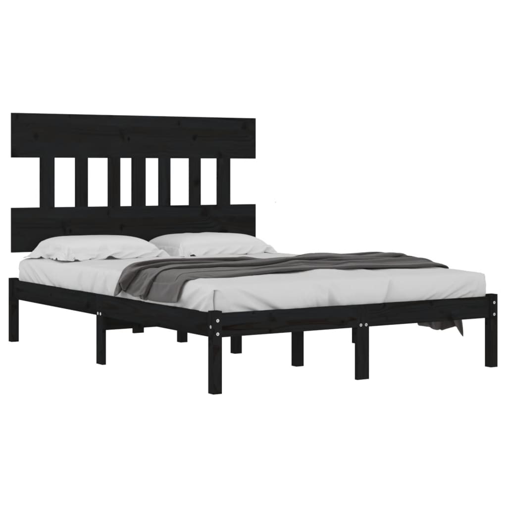 vidaXL Bed Frame without Mattress Black 135x190 cm Double Solid Wood