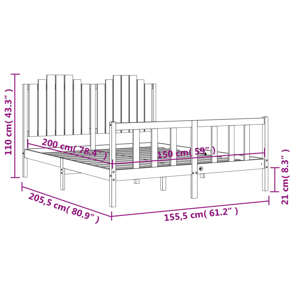 vidaXL Bed Frame without Mattress King Size Solid Wood Pine