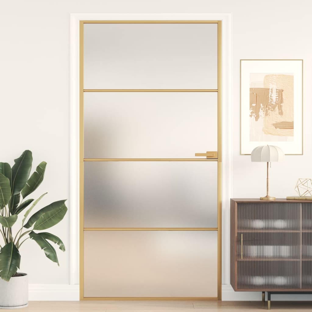 vidaXL Interior Door Slim Golden 102.5x201.5 cm Tempered Glass and Aluminium