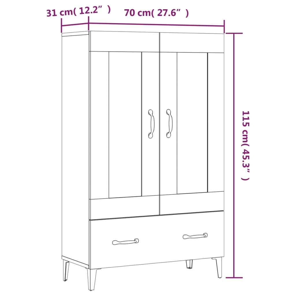 vidaXL Highboard Brown Oak 70x31x115 cm Engineered Wood