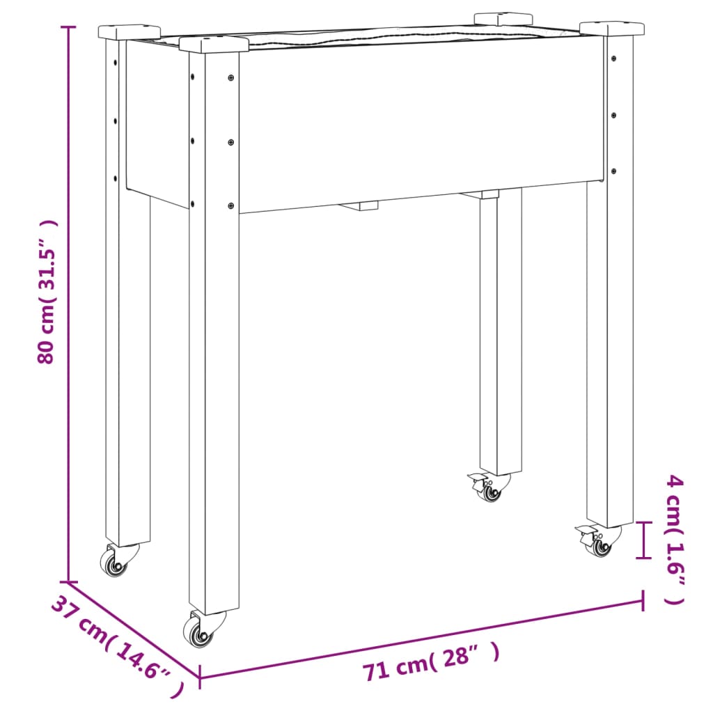 vidaXL Wheeled Planter with Liner 71x37x80 cm Solid Wood Fir