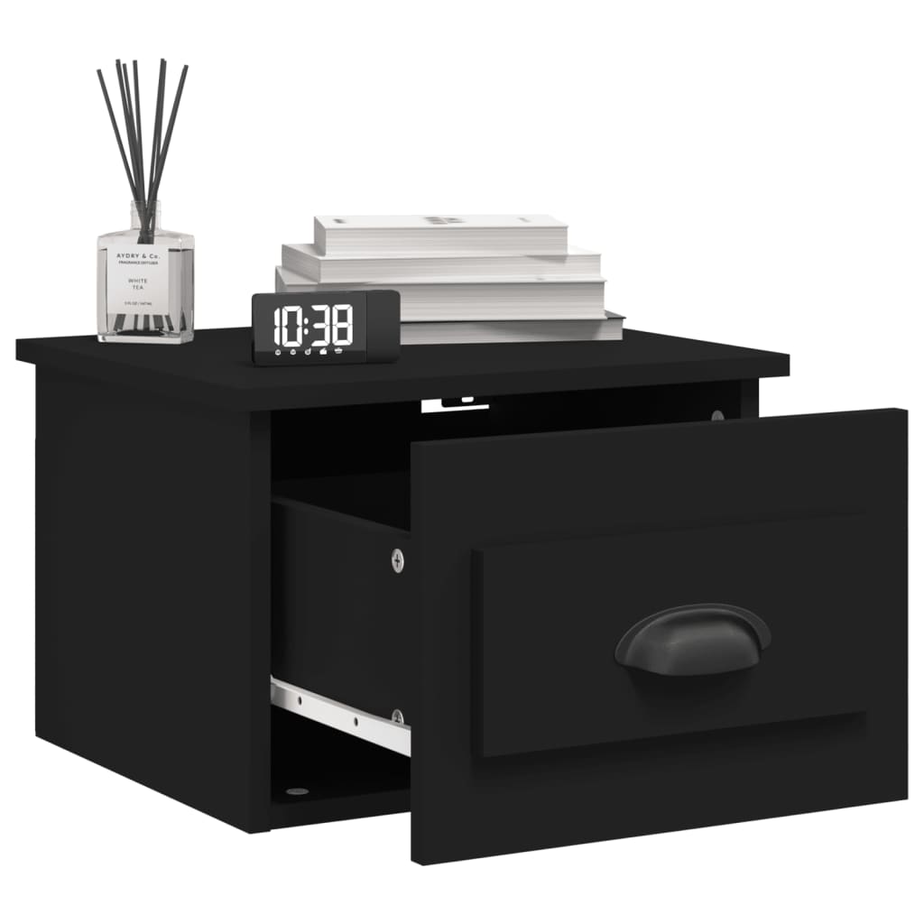 vidaXL Wall-mounted Bedside Cabinet Black 41.5x36x28cm