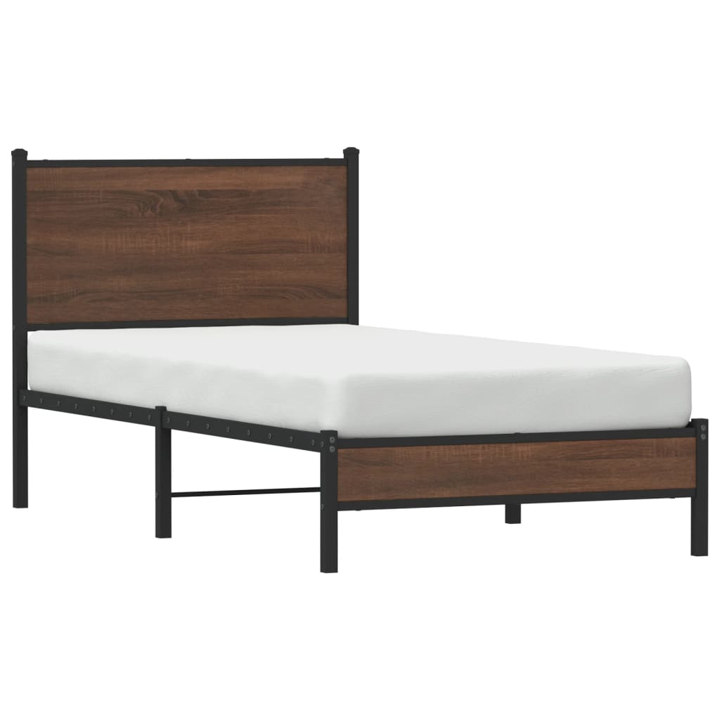 vidaXL Metal Bed Frame without Mattress Brown Oak 90x200 cm