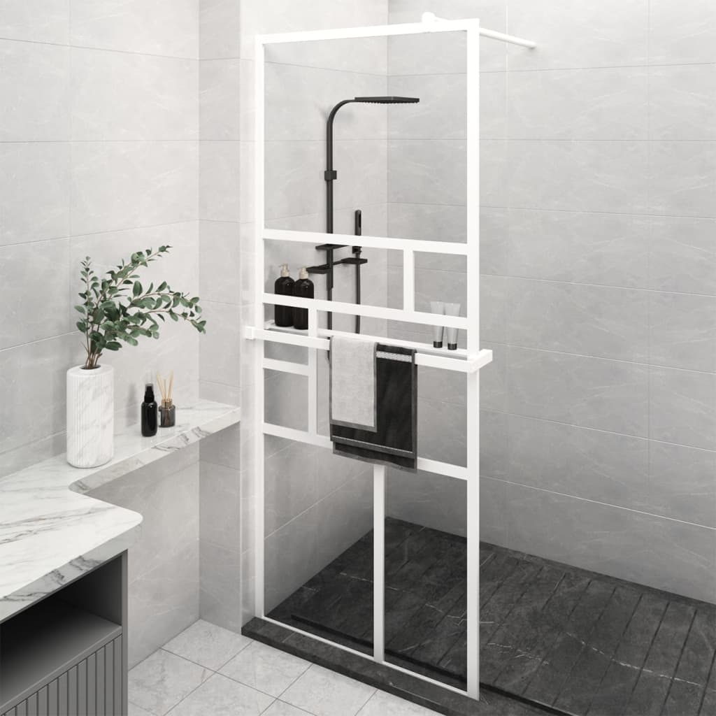 vidaXL Walk-in Shower Wall with Shelf White 90x195 cm ESG Glass&Aluminium