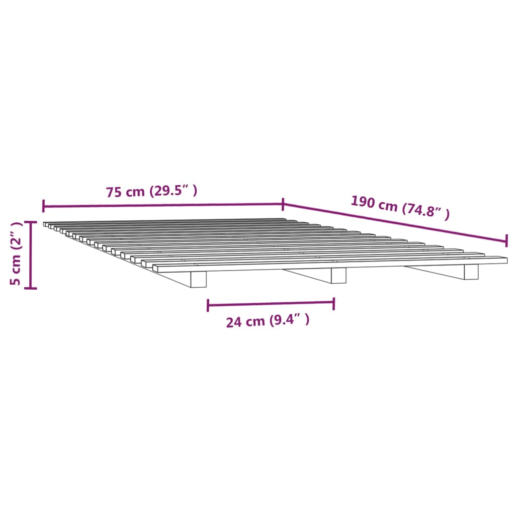 vidaXL Bed Frame without Mattress 75x190 cm Small Single Solid Wood Pine