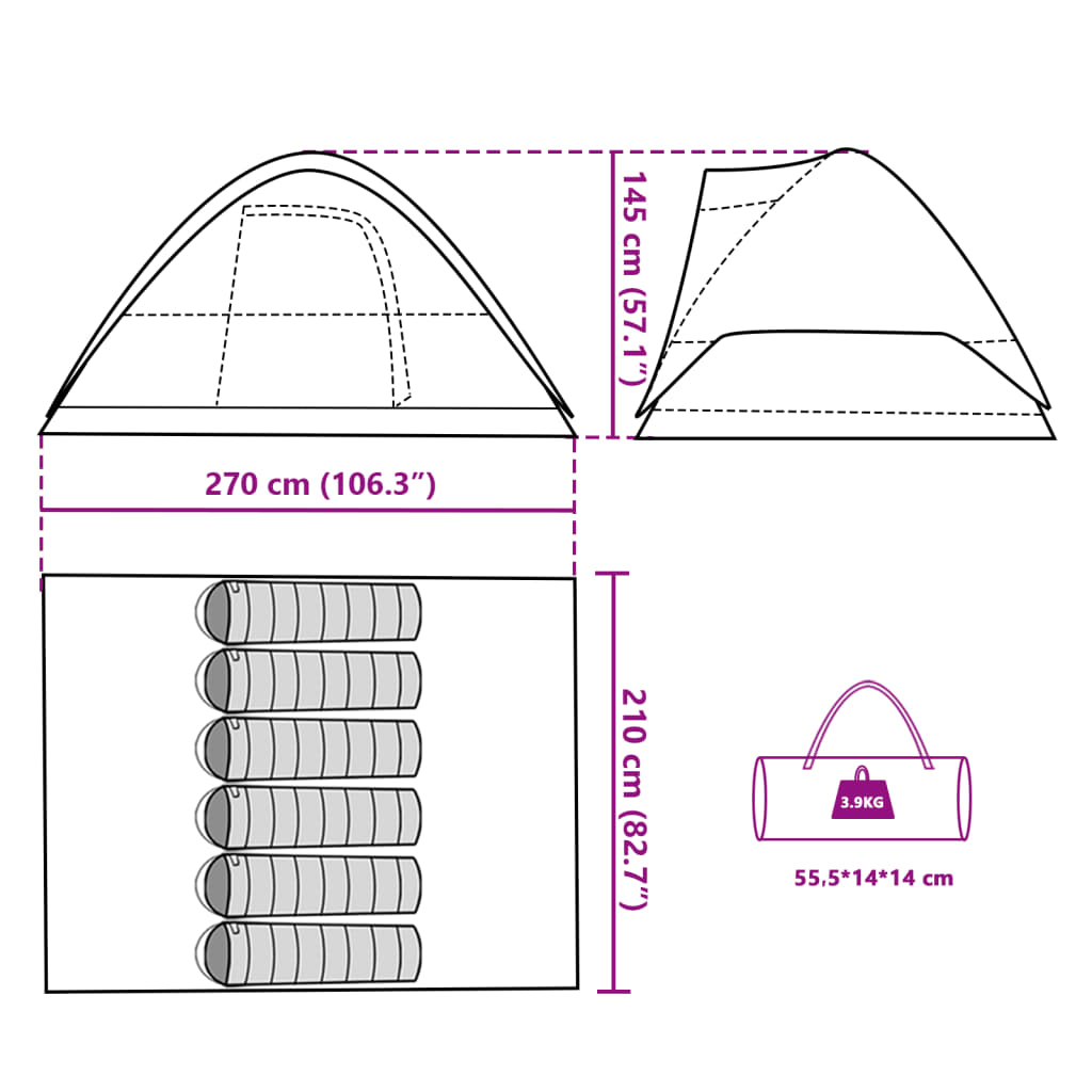 vidaXL Family Tent Dome 6-Person Green Waterproof