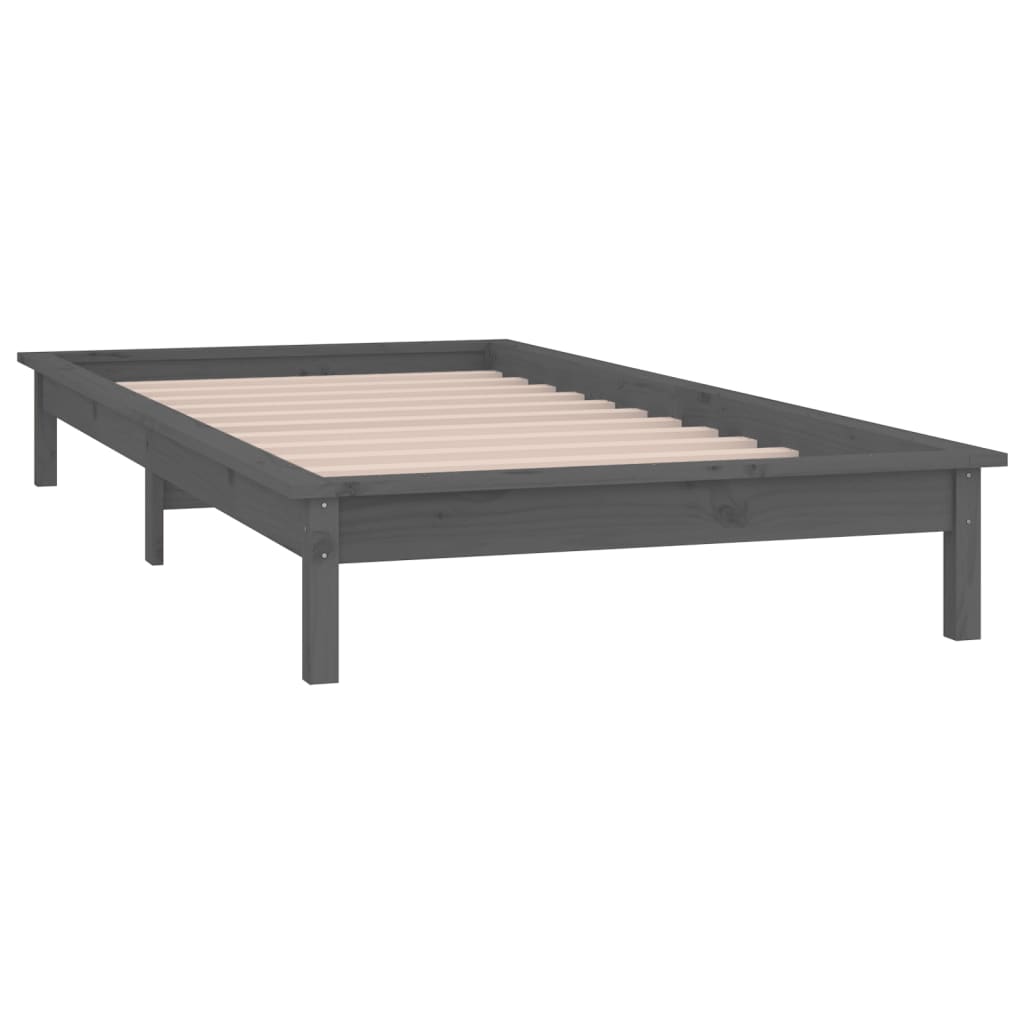 vidaXL LED Bed Frame without Mattress Grey 75x190 cm Small Single Solid Wood