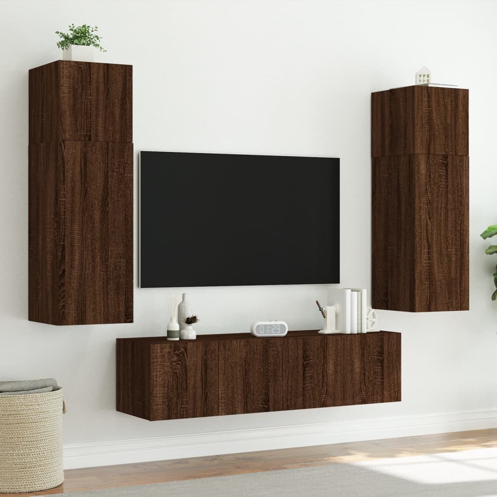 vidaXL TV Wall Cabinet with LED Lights Brown Oak 60x35x31 cm