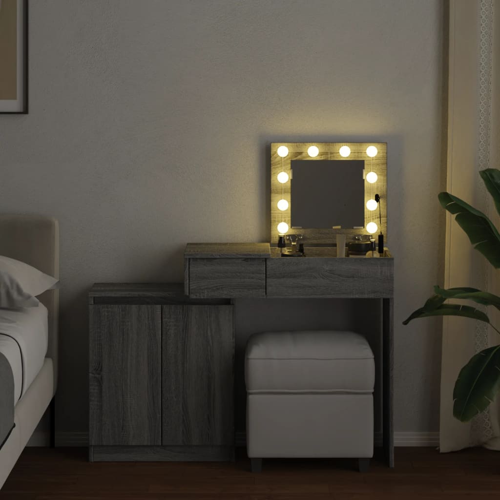 vidaXL Dressing Table with LED Grey Sonoma 115x37x110.5 cm