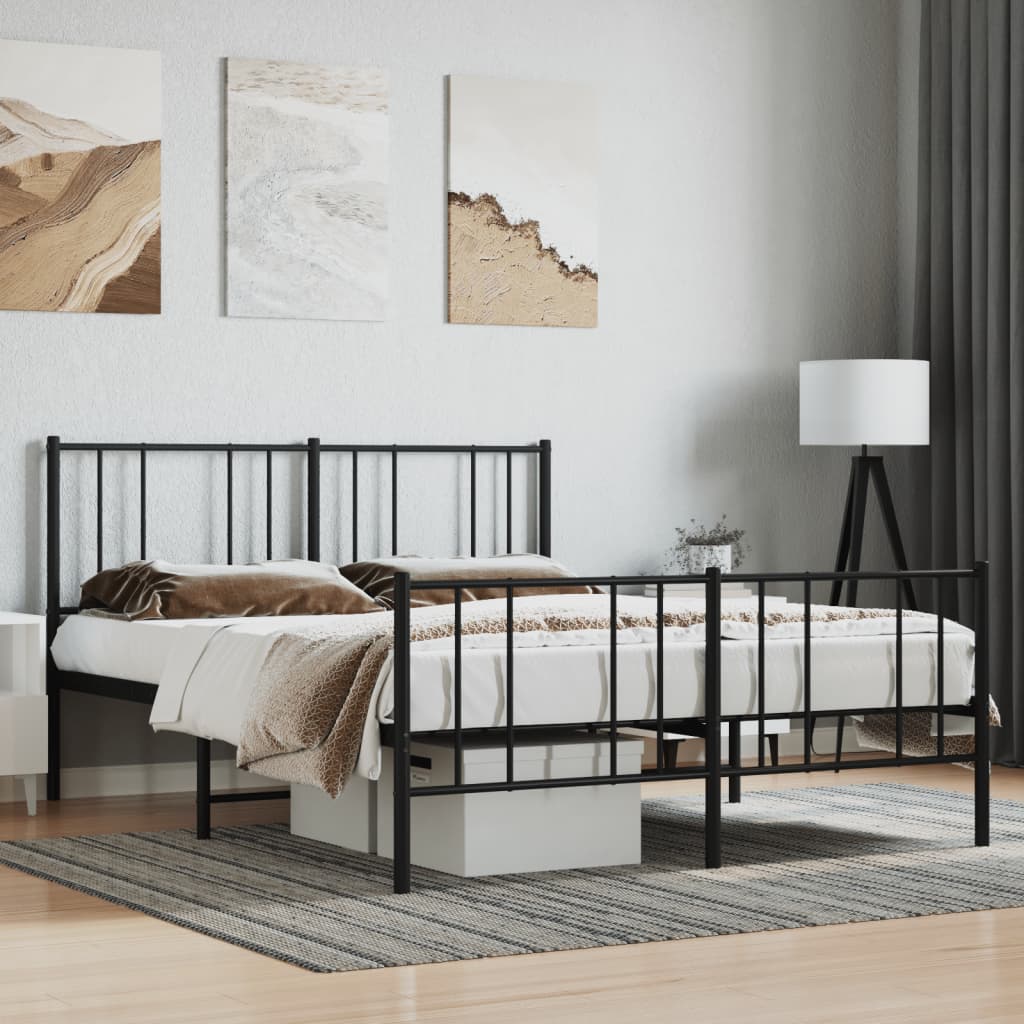 vidaXL Metal Bed Frame without Mattress with Footboard Black 140x190 cm